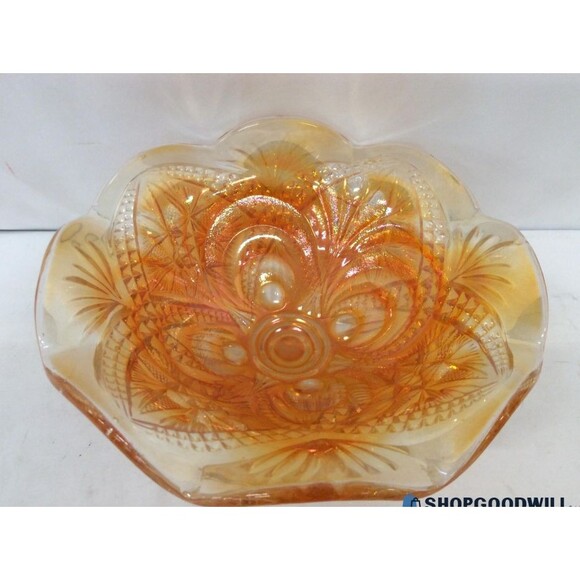 Vintage Imperial Marigold Bowl Carnival Glass Eastern Star Pattern Compote - Picture 1 of 6